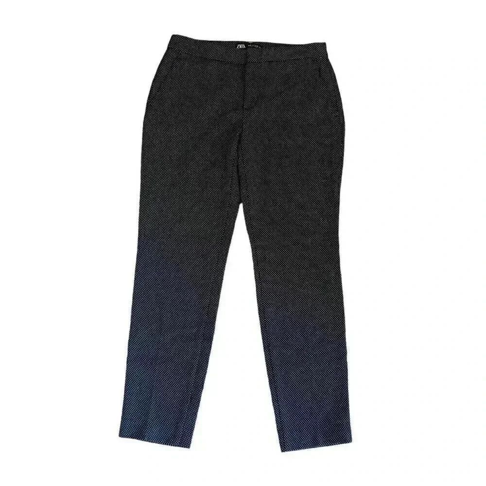 Zara Women’s Black Polka Dots Slim Fit Casual Office Soft Pants SZ 4 #1135